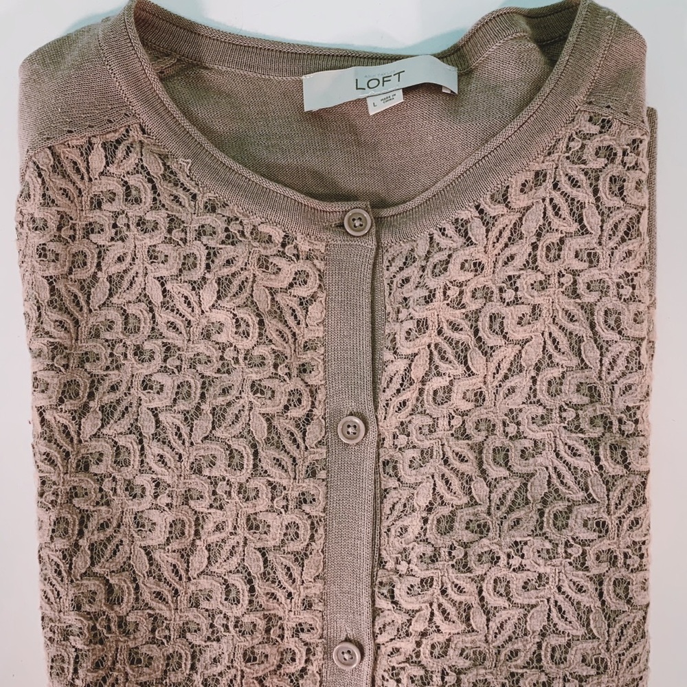 Loft Mauve Lace Front Sweater T1564
